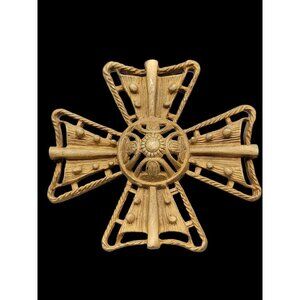 St John Designer Brooch Pendant Maltese Cross Light Antiqued Gold Tone Signed
